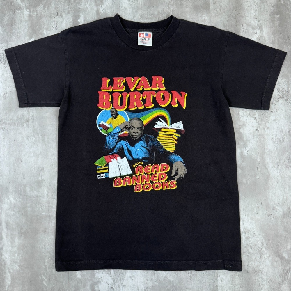 Levar Burton T-Shirt Mens M Black Reading Rainbow Read Banned Books Y2K